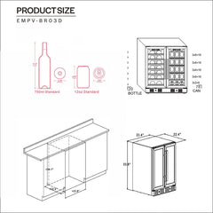 Empava 24-Inch Dual Zone Freestanding Built-In Wine Cooler and Beverage Fridge in Stainless Steel with Glass door (EMPV-BR03D)