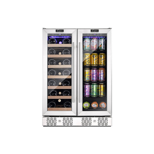 Empava 24-Inch Dual Zone Freestanding Built-In Wine Cooler and Beverage Fridge in Stainless Steel with Glass door (EMPV-BR03D)