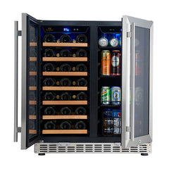 30" Under Counter Low-E Glass Door Wine and Beer Cooler Combo - KingsBottle KBUSF66BW - Premier Home Living