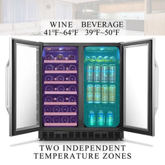 Lanbo Wine & Beverage Center, 33 Bottles, 30'' Wide, Dual Zone – LW3370B - Premier Home Living