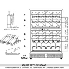 48" Glass Door Wine And Beverage Fridge Center Built In KingsBottle KBU50BW3-FG - Premier Home Living